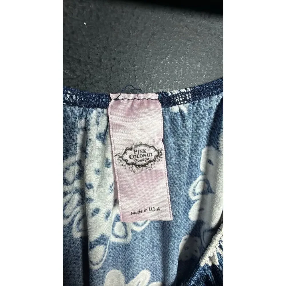 Pink Coconut Blue Floral Lace Hem Dress - Picture 2 of 8